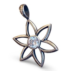 Vintage SILPADA Open Star Flower Pendant 925 Sterling Silver w/ Cubic Zirconia